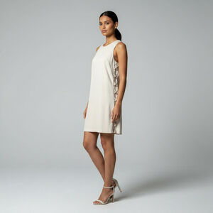 Lulu’s Cream Ivory Sleeveless High Neck Lace Up Side Tie Mini Dress Size Medium